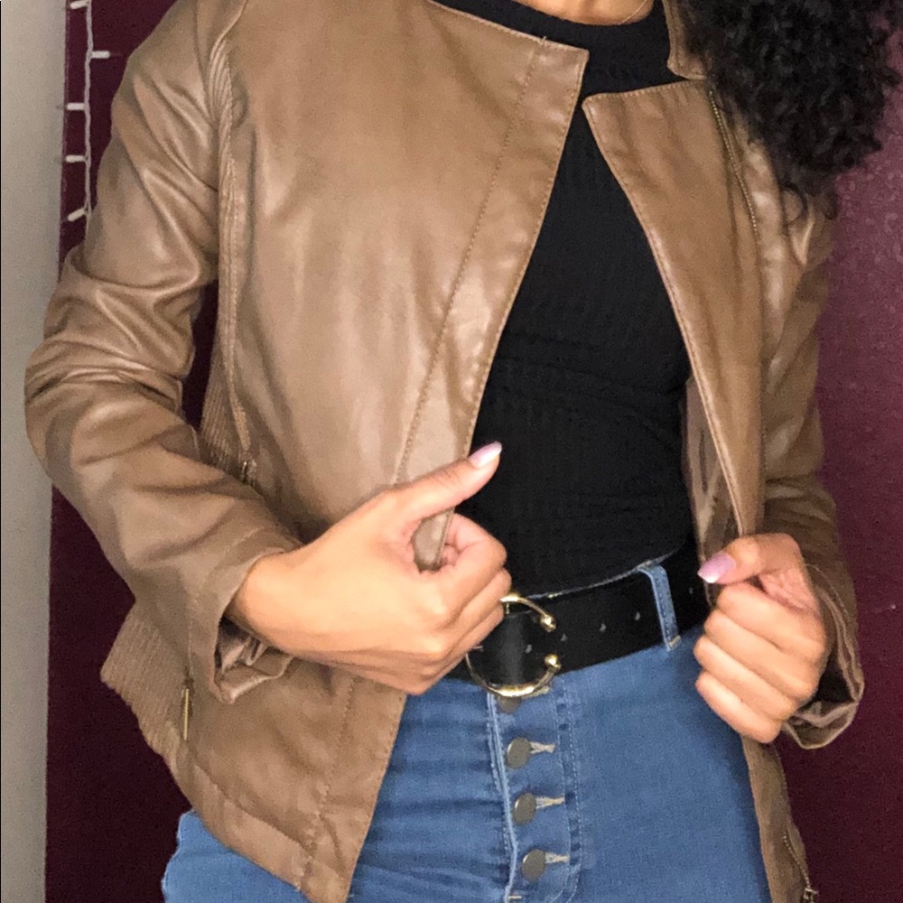 Faux Dark Tan Leather Jacket